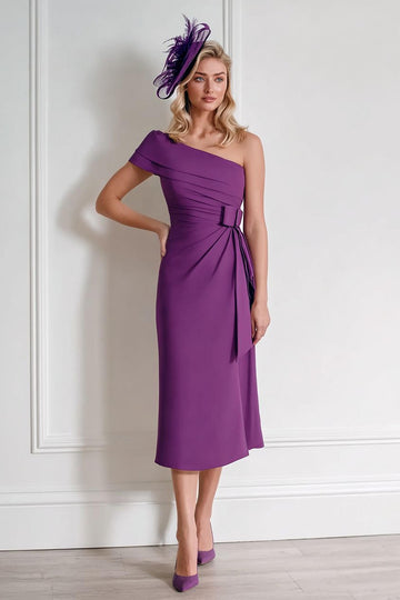 Grape One Shoulder Sheath Midi Mother Of The Bride Dress